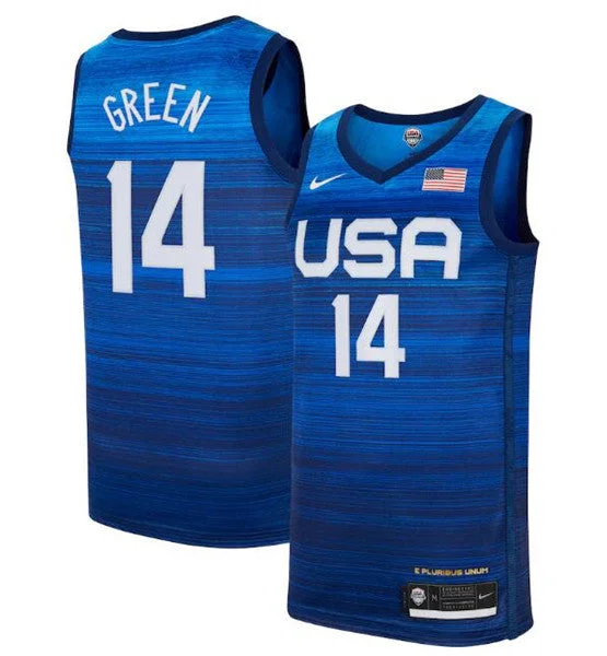 Basketball Jersey For Street Basketball-Men's USA Basketball #14 Draymond Green 2021 Blue Tokyo Olympics Stitched Away Basketball Jersey