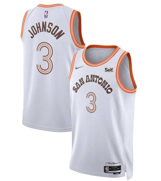 Basketball Jersey Durable-Men's San Antonio Spurs #3 Keldon Johnson White 2023/24 City Edition Stitched Basketball Basketball Jersey