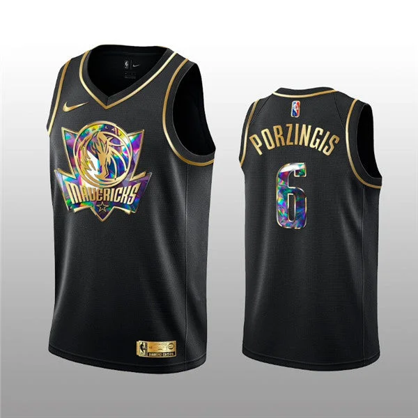 Basketball Jersey Quick Absorb-Men's Dallas Mavericks #6 Kristaps Porzingis 2021/22 Black Golden Edition 75th Anniversary Diamond Logo Stitched Basketball Basketball Jersey