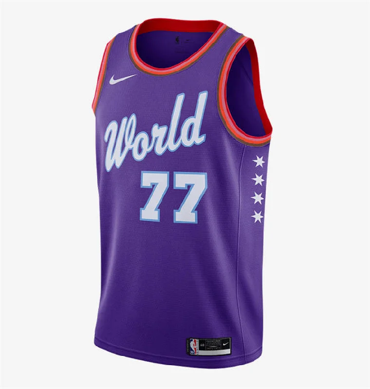 Basketball Jersey Soft Fabric-Men's Dallas Mavericks #77 Luka Doncic Purple 2020 Rising Star World Team Stitched Basketball Jersey