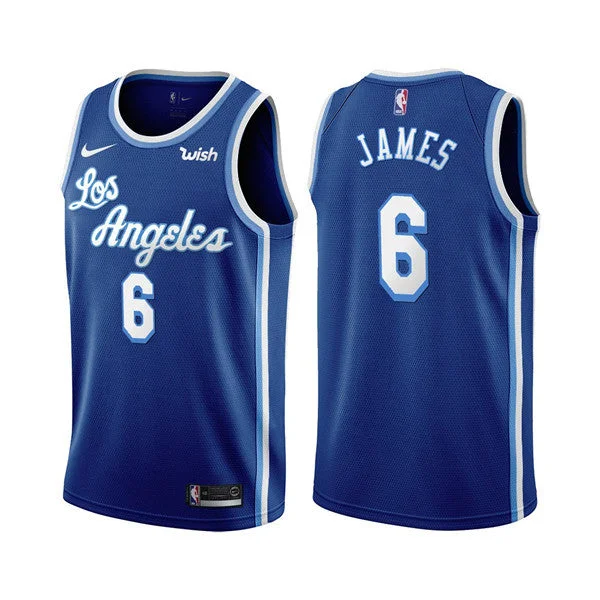 Basketball Jersey Reflective-Men's Los Angeles Lakers #6 LeBron James Blue Classic Edition Sewingman Stitched Basketball Jersey