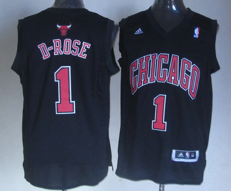 Basketball Jersey With Logo-Chicago Bulls 1 D-Rose Black Basketball Jerseys