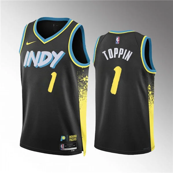 Basketball Jersey High Energy Look-Men's Indiana Pacers #1 Obi Toppin Black 2023/24 City Edition Stitched Basketball Basketball Jersey