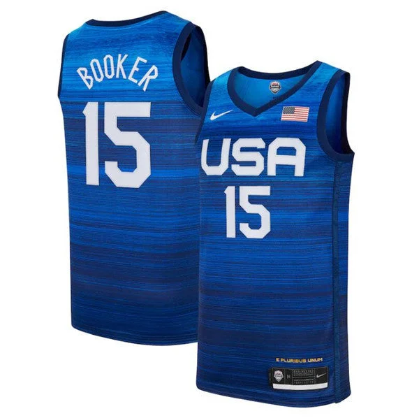 Basketball Jersey Custom Print-Men's USA Basketball #15 Devin Booker 2021 Summer Olympics Navy Limited Stitched Basketball Jersey