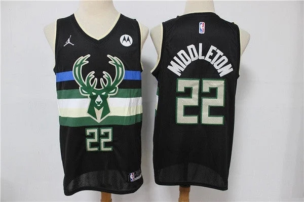 Basketball Jersey Best Gift Idea-Men's Milwaukee Bucks #22 Khris Middleton Black Stitched Basketball Jersey