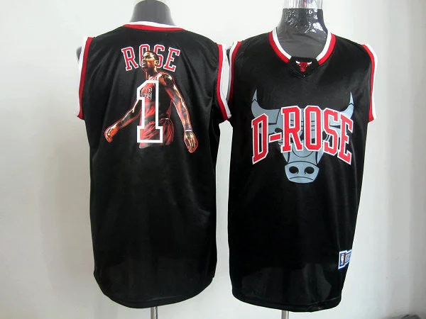 Basketball Jersey Sweat-Wicking Fabric-Chicago Bulls 1 ROSE Black Basketball Jerseys