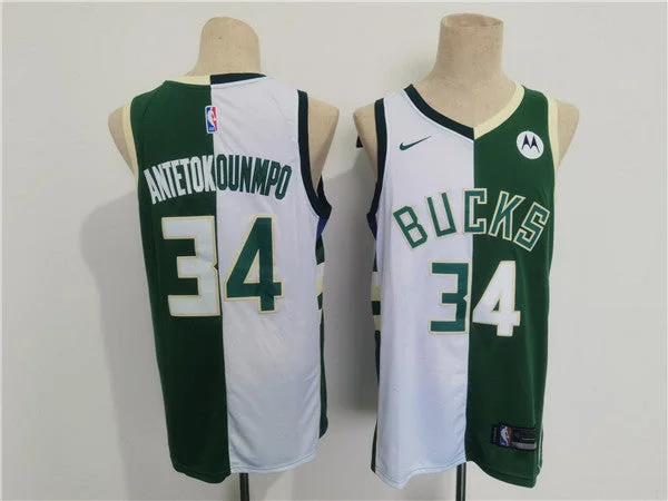 Basketball Jersey Adult Size-Men's Milwaukee Bucks #34 Giannis Antetokounmpo Green/White Split Stitched Basketball Basketball Jersey