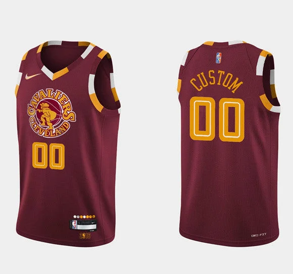 Basketball Jersey For Birthdays-Men's Cleveland Cavaliers Active Custom Wine Red 75th Anniversary City Stitched Basketball Jersey