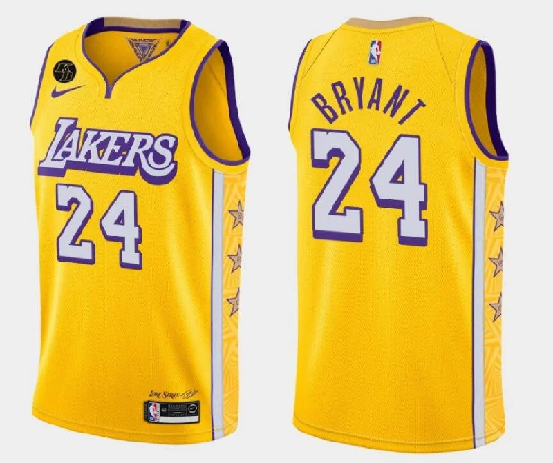 Basketball Jersey Gym Wear-Men's Los Angeles Lakers Yellow # 24 Kobe Bryant City Editon Stitched Basketball Jersey