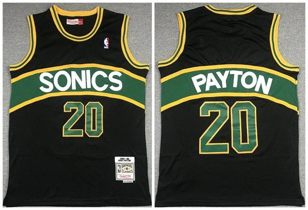 Basketball Jersey With Team Spirit-Men's Oklahoma City Thunder #20 Gary Payton Black 1994-95 Throwback SuperSonics Stitched Basketball Jersey