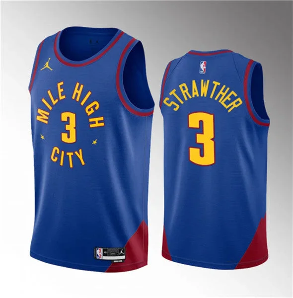 Basketball Jersey Athletic Wear-Men's Denver Nuggets #3 Julian Strawther Blue 2023 Draft Statement Edition Stitched Basketball Basketball Jersey