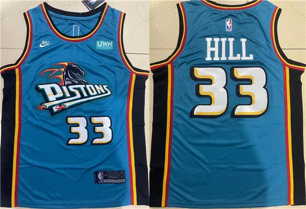 Basketball Jersey Machine Washable-Men's Detroit Pistons #33 Grant Hill Blue Stitched Basketball Jersey