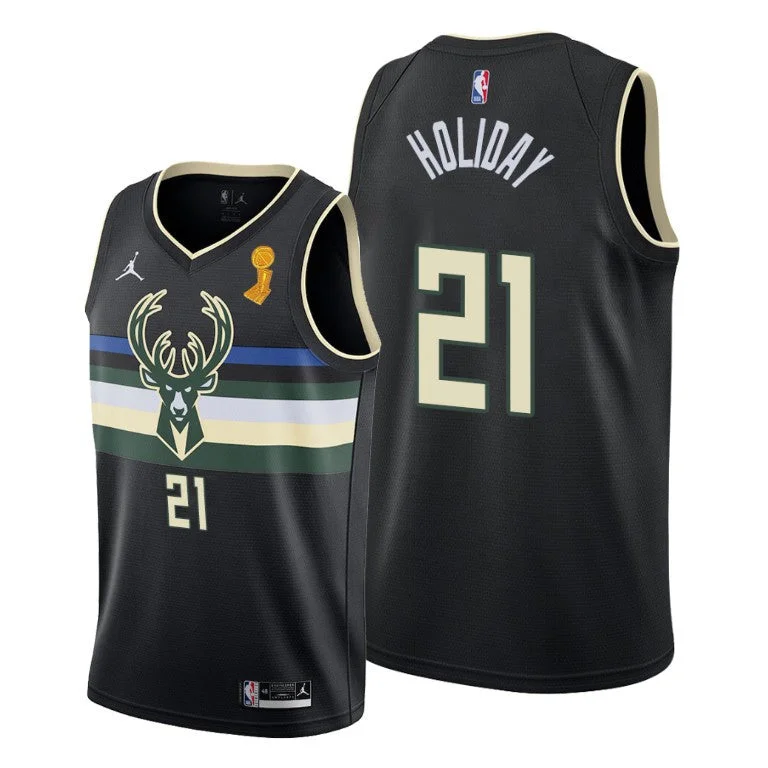 Basketball Jersey Designed For Comfort-Men's Milwaukee Bucks #21 Jrue Holiday 2021 Black Finals Champions Stitched Basketball Basketball Jersey