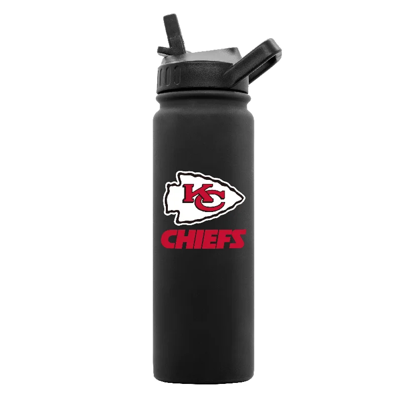 Team Mug With Silver Accents-Kansas City Chiefs 24oz Black Soft Touch Bottle