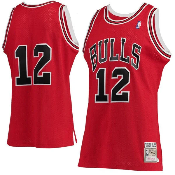 Basketball Jersey Sustainable Fabric-Men's Chicago Bulls #12 Michael Jordan Red Mitchell & Ness Hardwood Classics Stitched Basketball Jersey