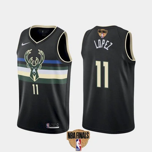 Basketball Jersey Iconic Colors-Men's Milwaukee Bucks #11 Brook Lopez 2021 Finals Black Statement Edition Stitched Basketball Jersey