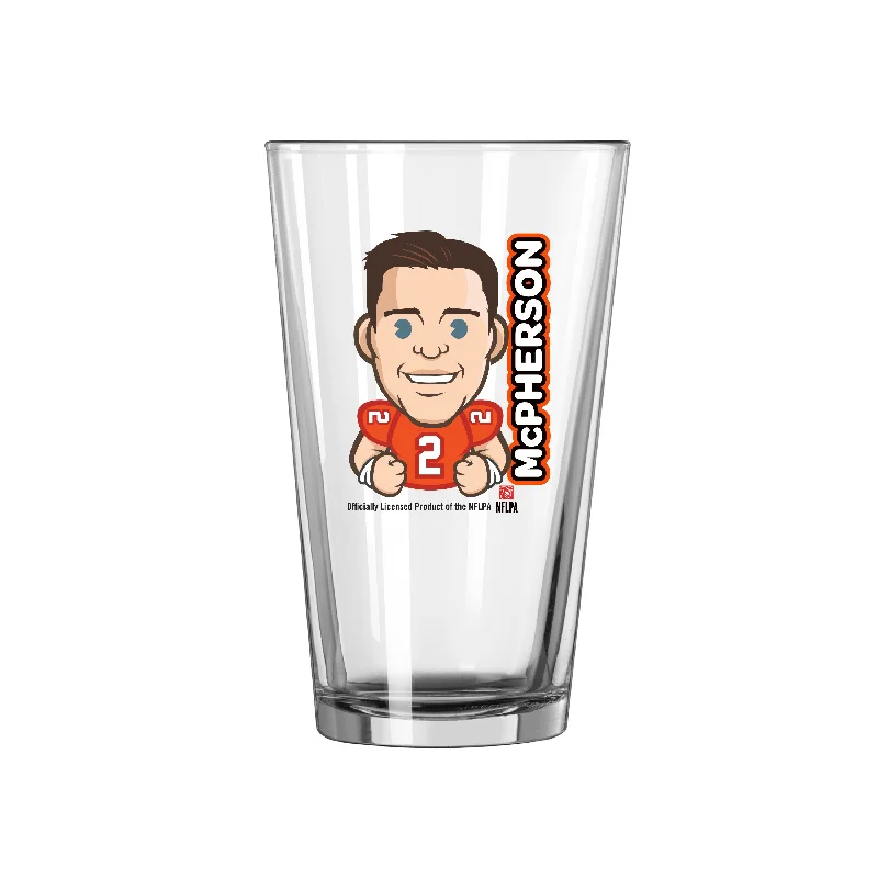 Team Mug With Silver Accents-Cincinnati Bengals Evan McPherson Caricature 16oz Pint Glass