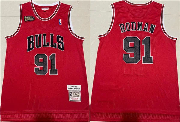 Basketball Jersey Manufacturer Direct-Men's Chicago Bulls #91 Dennis Rodman 1997-98 Red Throwback Stitched Basketball Jersey