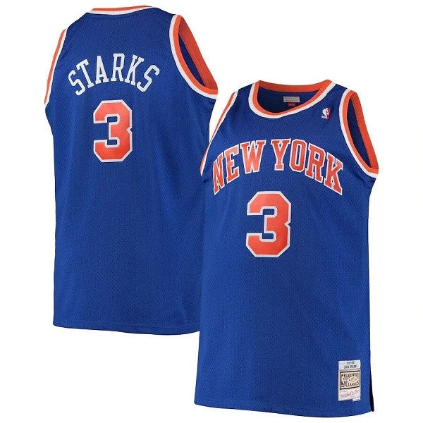 Basketball Jersey College Team-Men's New Yok Knicks #3 John Starks Blue Throwback Stitched Basketball Jersey