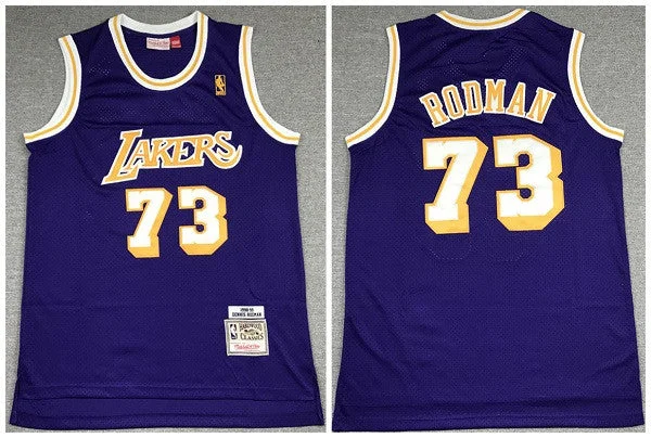 Basketball Jersey Custom Number-Men's Los Angeles Lakers #73 Dennis Rodman Purple Throwback Stitched Basketball Jersey