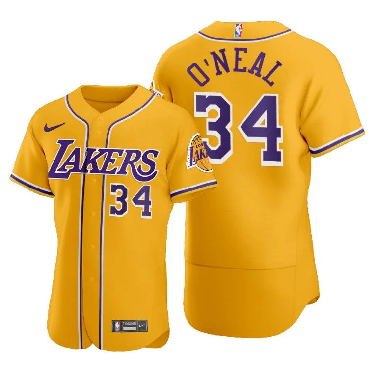 Basketball Jersey Screen Printed-Men's Los Angeles Lakers #34 Shaquille O'Neal Gold 2020 X Crossover Edition Stitched Basketball Jersey