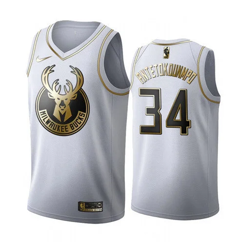 Basketball Jersey Polyester-Men's Milwaukee Bucks #34 Giannis Antetokounmpo White 2019 Golden Edition Stitched Basketball Jersey