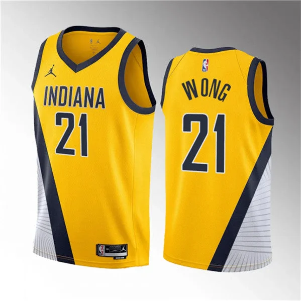 Basketball Jersey For Outdoor Courts-Men's Indiana Pacers #21 Isaiah Wong Yellow 2023 Draft Statement Edition Stitched Basketball Basketball Jersey