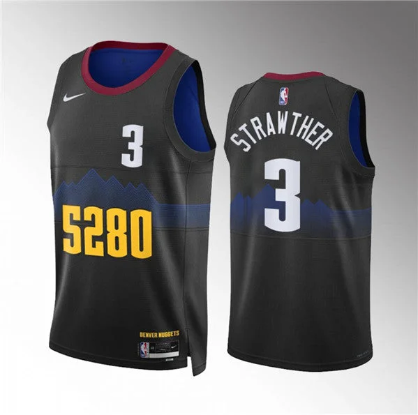 Basketball Jersey Customizable For Teams-Men's Denver Nuggets #3 Julian Strawther Black 2023 City Edition Stitched Basketball Basketball Jersey