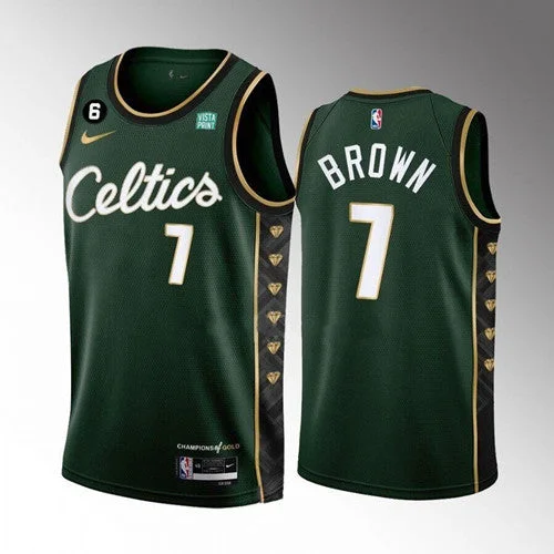 Basketball Jersey Sleeveless-Men's Boston Celtics #7 Jaylen Brown Green 2022-23 City Edition No.6 Patch Stitched Basketball Basketball Jersey