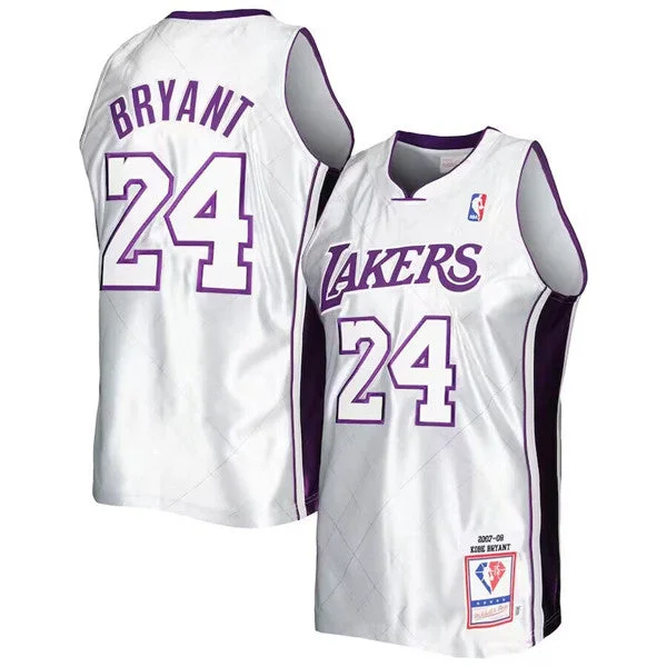 Basketball Jersey Smooth Finish-Men's Los Angeles Lakers #24 Kobe Bryant Silver 2007-08 Hardwood Classics 75th Anniversary Mitchell & Ness Stitched Basketball Basketball Jersey