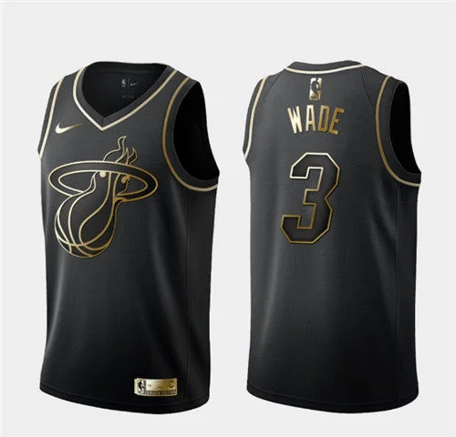 Basketball Jersey Moisture-Wicking-Men's Miami Heat #3 Dwyane Wade Black 2019 Golden Edition Stitched Basketball Jersey