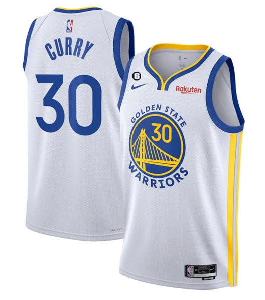 Basketball Jersey Great For Training-Men's Golden State Warriors #30 Stephen Curry White With No.6 Patch Stitched Basketball Jersey