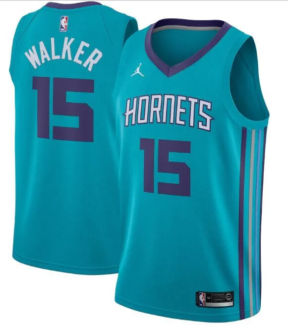 Basketball Jersey Sweat-Wicking Fabric-Men's Charlotte Hornets Teal #15 Kemba Walker Icon Edition Swingman Stitched Basketball Jersey