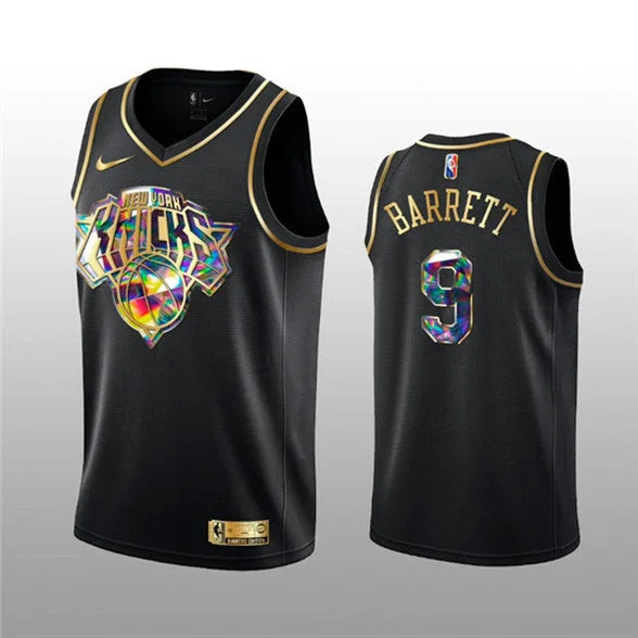 Basketball Jersey With Logo-Men's New Yok Knicks #9 RJ  2021/22 Black Golden Edition 75th Anniversary Diamond Logo Stitched Basketball Basketball Jersey