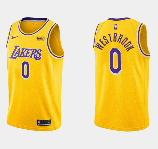 Basketball Jersey Easy To Pair With Shorts-Men's Los Angeles Lakers #0 Russell Westbrook Yellow Stitched Basketball Jersey