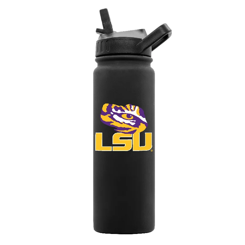 Team Mug With Cartoon Characters-LSU 24oz Black Soft Touch Bottle