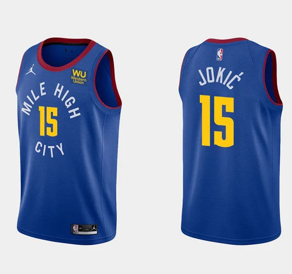 Basketball Jersey Personalized-Men's Denver Nuggets #15 Nikola Jokic Blue Stitched Basketball Jersey