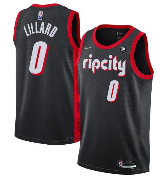 Basketball Jersey Eye-Catching Design-Men's Portland Trail Blazers #0 Damian Lillard Black 2021/22 City Edition 75th Anniversary Stitched Basketball Jersey