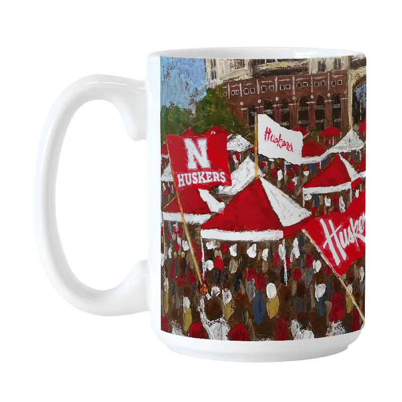 Team Mug With Spoon-Nebraska 15oz Collector Sublimated Mug