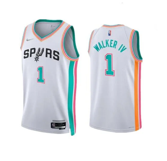 Basketball Jersey Cotton Blend-Men' San Antonio Spurs #1 Lonnie Walker IV 2021/22 White City Edition Stitched Basketball Jersey