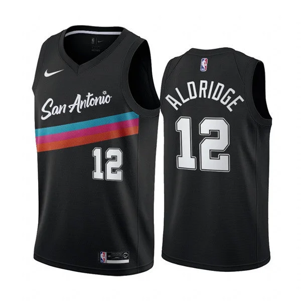 Basketball Jersey Sleeveless Comfort-Men's San Antonio Spurs Black #12 LaMarcus Aldridge Black City Edition Fiesta 2020-21 Stitched Basketball Jersey