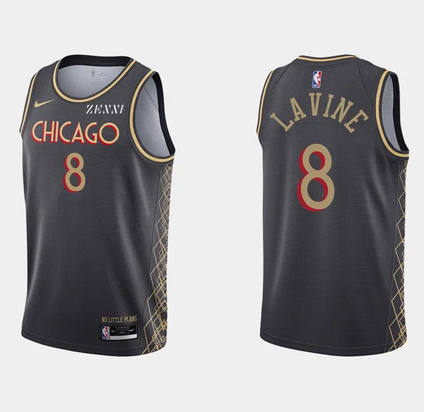 Basketball Jersey Easy To Pair With Shorts-Men's Chicago Bulls #8 Zach Lavine Black Motor City Edition 2020-21 No Little Plans Stitched Basketball Jersey