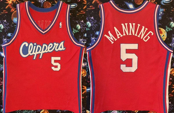 Basketball Jersey Red And Black-Men's Los Angeles Clippers #5 Danny Manning Red 93-94 Champion Stitched Basketball Jersey