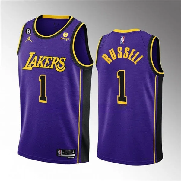 Basketball Jersey Workout Wear-Men's Los Angeles Lakers #1 D'Angelo Russell Purple Statement Edition With NO.6 Patch Stitched Basketball Basketball Jersey