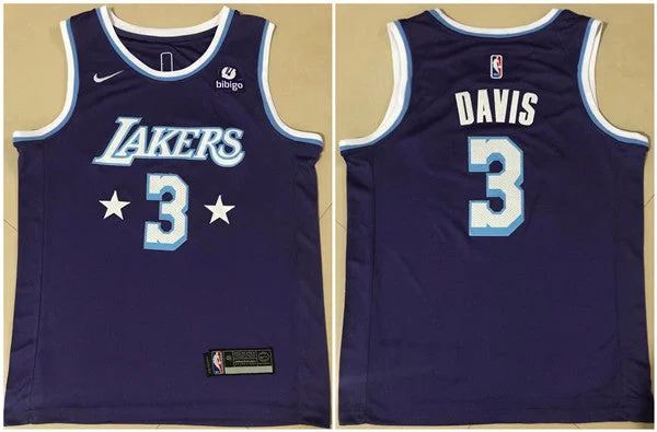 Basketball Jersey For Pickup Games-Men's Los Angeles Lakers #3 Anthony Davis "bibigo" Purple City Edition Stitched Basketball Jersey