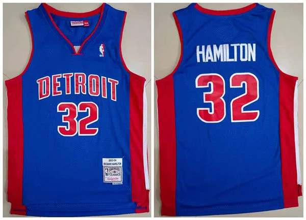 Basketball Jersey Fan Edition-Men's Detroit Pistons #32 Richard Hamilton 2003-04 Blue Throwback Stitched Basketball Jersey