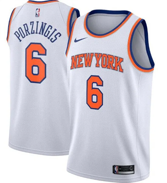 Basketball Jersey Practice Wear-New Yok Knicks White #6 Kristaps Porzingis Association Edition Stitched Swingman Basketball Jersey