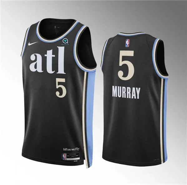 Basketball Jersey With Ribbed Trim-Men's Atlanta Hawks #5 Dejounte Murray 2023/24 Black City Edition Stitched Basketball Basketball Jersey