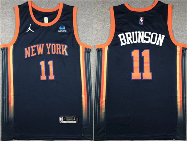 Basketball Jersey Neon Colors-Men's New York Knicks #11 Jalen Brunson Navy 2023 Statement Edition Stitched Basketball Basketball Jersey