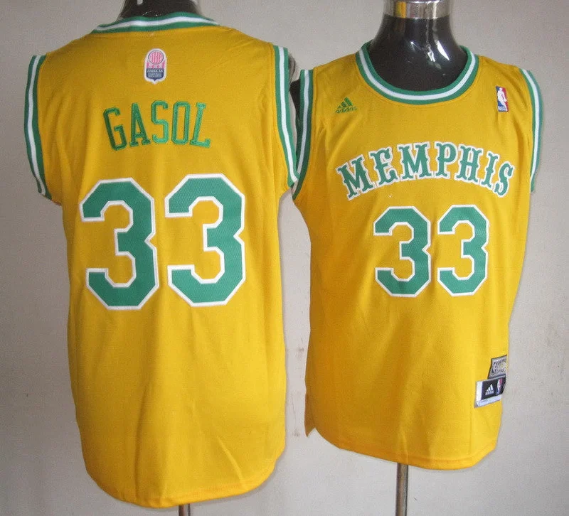 Basketball Jersey Practice Wear-Grizzlies 33 Gasol Yellow Basketball Jerseys